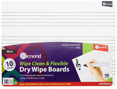 10 Dry Wipe Boards – 228 x 305 mm – Music Edition-Music,Music Class Pack,Ormond,Primary Literacy,Primary Music,Stationery,Stock-Learning SPACE