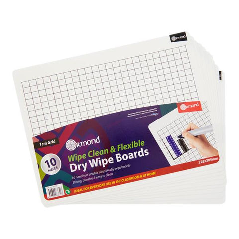 10 Dry Wipe Boards - 228x305mm - 1cm Grid-Arts & Crafts,Drawing & Easels,Helps With,Ormond,Primary Arts & Crafts,Primary Literacy,PSHE,Stationery,Stock-Learning SPACE