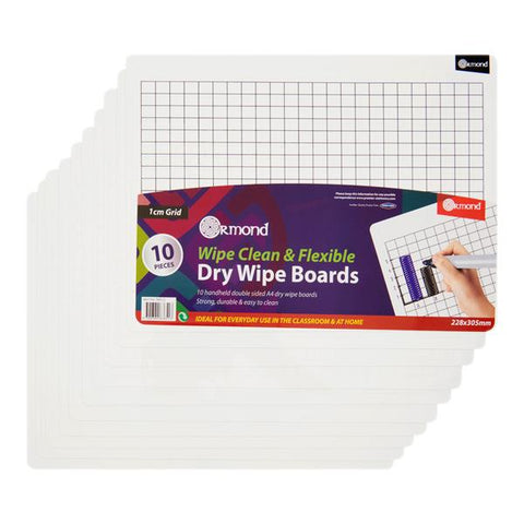10 Dry Wipe Boards - 228x305mm - 1cm Grid-Arts & Crafts,Drawing & Easels,Helps With,Ormond,Primary Arts & Crafts,Primary Literacy,PSHE,Stationery,Stock-Learning SPACE