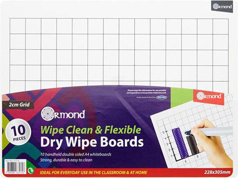 10 Dry Wipe Boards - 228x305mm - 2cm Grid-Arts & Crafts,Drawing & Easels,Ormond,Primary Arts & Crafts,Primary Literacy,PSHE,Stationery-Learning SPACE