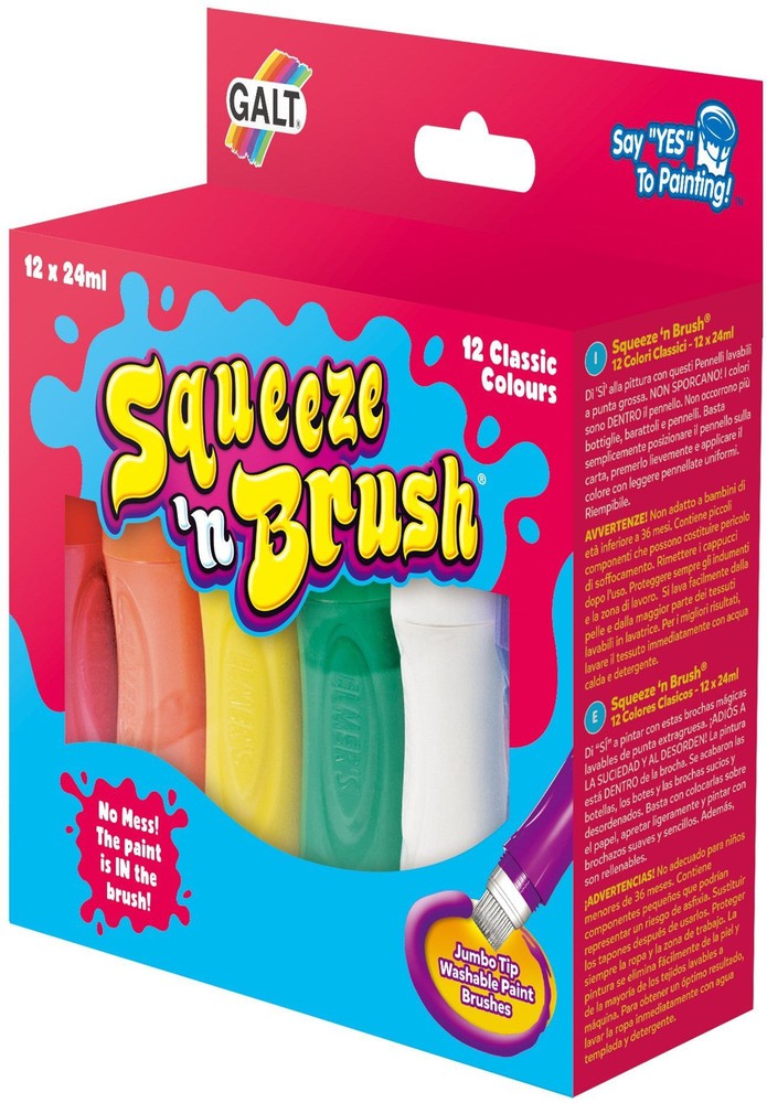 12 Classic Colours Squeeze N Brush-Arts & Crafts,Baby Arts & Crafts,Cerebral Palsy,Early Arts & Crafts,Galt,Gifts For 3-5 Years Old,Messy Play,Paint,Painting Accessories,Primary Arts & Crafts,Stock-Learning SPACE