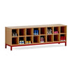 16 Compartment Bench-Cloakroom,Dropship,Nursery,Shelves,Storage,Wellbeing Furniture-Beech-Red-CH006/Red-Learning SPACE