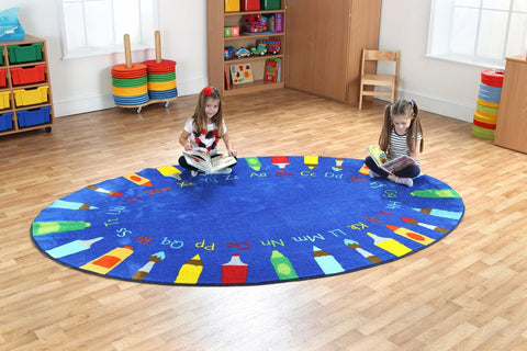 3x2m Oval Pencils Alphabet Carpet-Dropship,Educational Carpet,Kit For Kids,Learn Alphabet & Phonics,Mats & Rugs,Oval,Rugs,Wellbeing Furniture-Learning SPACE
