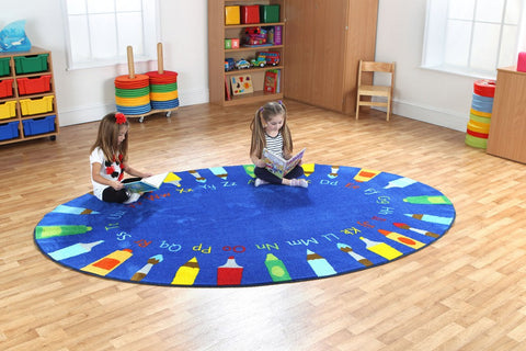 3x2m Oval Pencils Alphabet Carpet-Dropship,Educational Carpet,Kit For Kids,Learn Alphabet & Phonics,Mats & Rugs,Oval,Rugs,Wellbeing Furniture-Learning SPACE