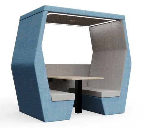 4 Seat Bill-Booth Acoustic Meeting Pod-booth,Noise Reduction,Nooks dens & Reading Areas,pod,Reading Area-With Half Wall No Floor-With Table-Bill04-4t-Learning SPACE