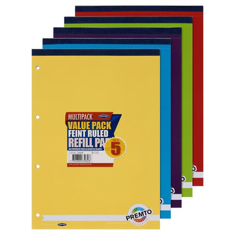 5 Pack A4 160-Page Refill Pads – Top Bound (Assorted Colours)-Paper & Card,Premier Office-Learning SPACE