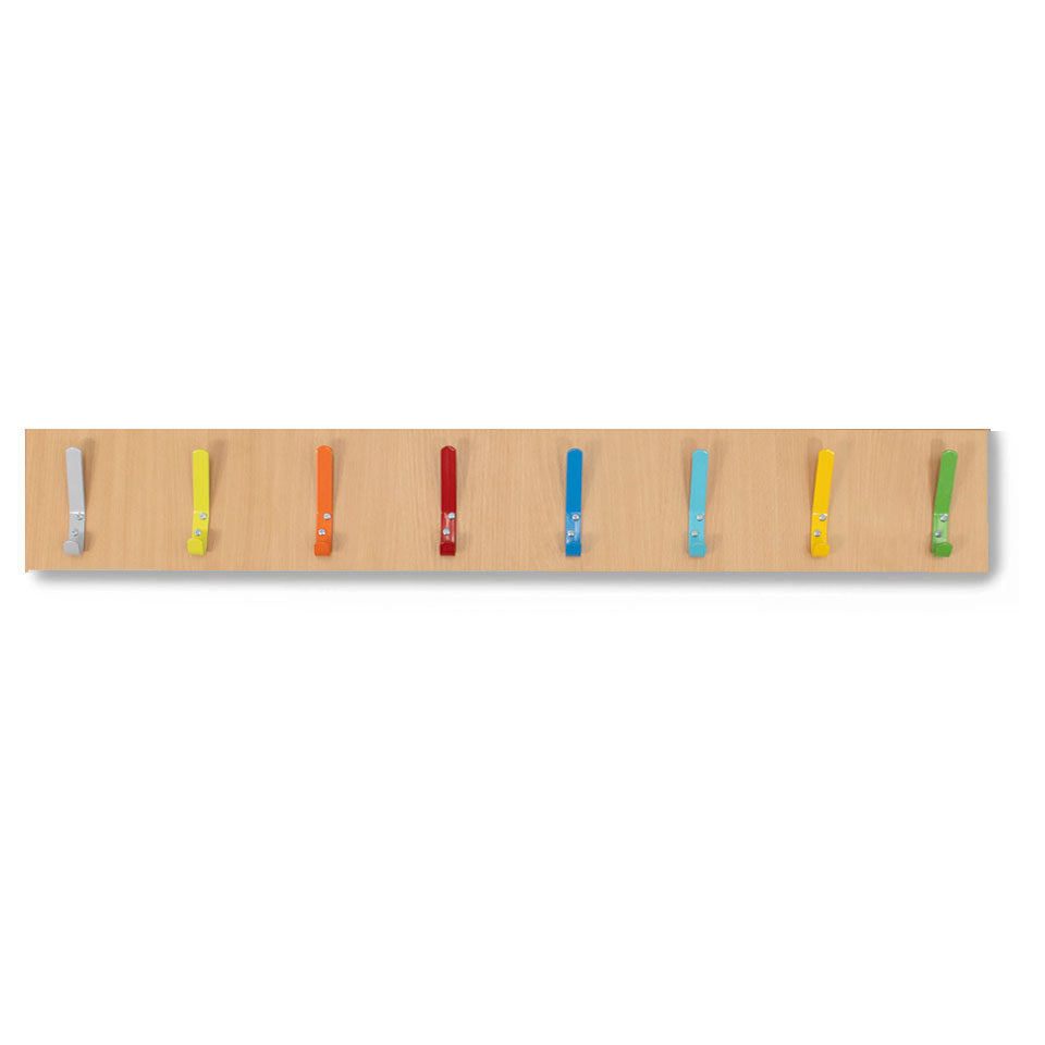 8 Coloured Coat Hook Rail-Cloakroom, Wellbeing Furniture-Beech-Multi-Colour-Learning SPACE