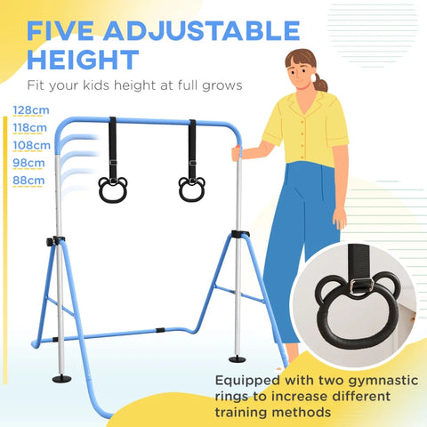 Adjustable Kids Gymnastics Bar with Rings-Balancing Equipment,Dropship,Gross Motor and Balance Skills-Learning SPACE