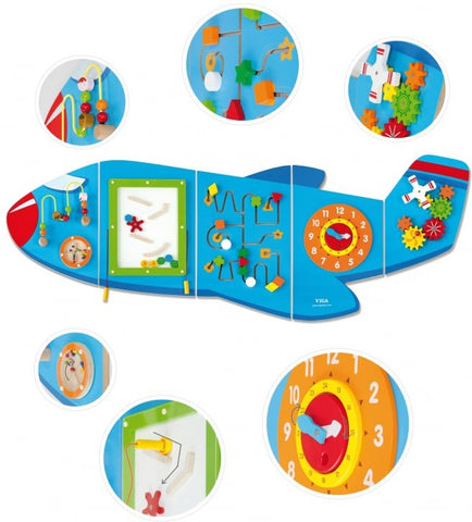 Aeroplane Activity Wall Panel Toy-Additional Need, Fine Motor Skills, Gifts For 1 Year Olds, Helps With, Maths, Primary Maths, sensory activity, Sensory Wall Panels & Accessories, Shape & Space & Measure, Sound, Stock, Strength & Co-Ordination, Tactile Toys & Books, Tracking & Bead Frames, Viga Activity Wall Panel-Learning SPACE