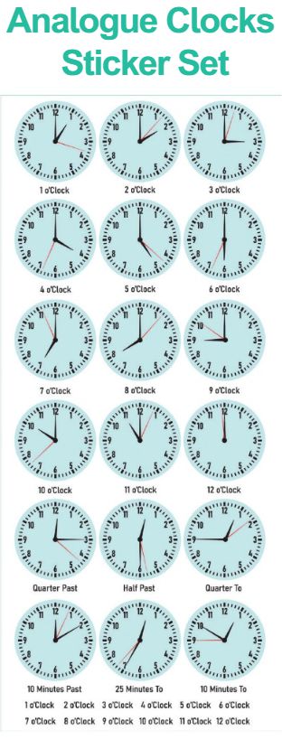 Analogue Clocks Sticker Set-Dropship,Furniture,Sticker,Wall & Ceiling Stickers,Wall Decor,Willowbrook-Learning SPACE