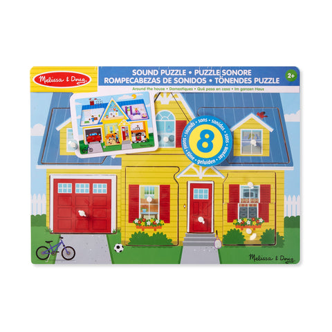 Around the House Sound Puzzle - Wooden Peg Puzzle with Light-Activated Sound Effects (8 pcs)-Calming & Anxiety,Imaginative Play,Melissa & Doug,Play Food,Role Play,Schedules & Routines,Sound. Peg & Inset Puzzles,Transitions and Routines-Learning SPACE