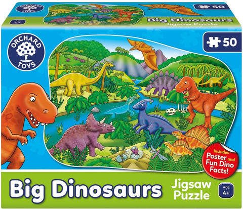 Big Dinosaur Jigsaw Puzzle 50 Pieces-13-99 Piece Jigsaw,AllSensory,Dinosaurs. Castles & Pirates,Down Syndrome,Early Years Sensory Play,Games & Toys,Gifts for 5-7 Years Old,Imaginative Play,Orchard Toys,Primary Games & Toys,Stock,Strength & Co-Ordination-Learning SPACE