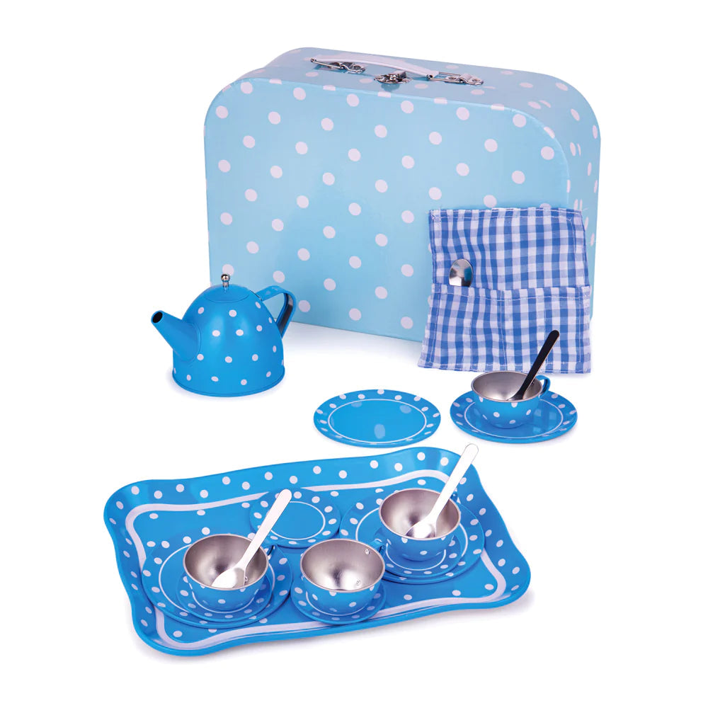 Blue Polka Dot Tin Tea Set-Bigjigs Toys,Gifts For 3-5 Years Old,Imaginative Play,Kitchens & Shops & School,Play Kitchen Accessories,Strength & Co-Ordination-Learning SPACE