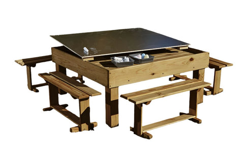 Chalk Table With Lift Lid And Benches-Chalk,Cosy Direct,Cosy Outdoor,Picnic Table,Table,Table & Chair Set,Wooden Table-Learning SPACE