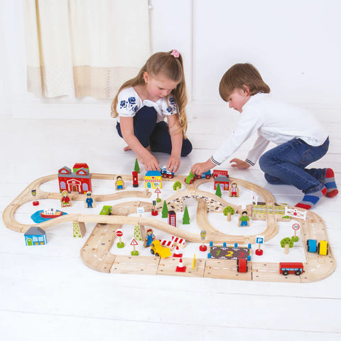 City Road & Railway Train Set-Bigjigs Rail,Bigjigs Toys,Cars & Transport,Imaginative Play,SCOTEXCEL,Stock,Train,Wooden Toys-Learning SPACE