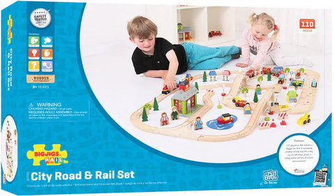 City Road & Railway Train Set-Bigjigs Rail,Bigjigs Toys,Cars & Transport,Imaginative Play,SCOTEXCEL,Stock,Train,Wooden Toys-Learning SPACE