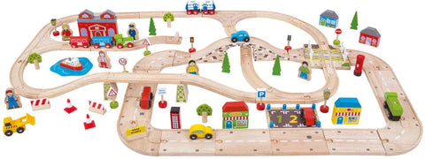 City Road & Railway Train Set-Bigjigs Rail, Bigjigs Toys, Cars & Transport, Imaginative Play, Stock, Train, Wooden Toys-Learning SPACE