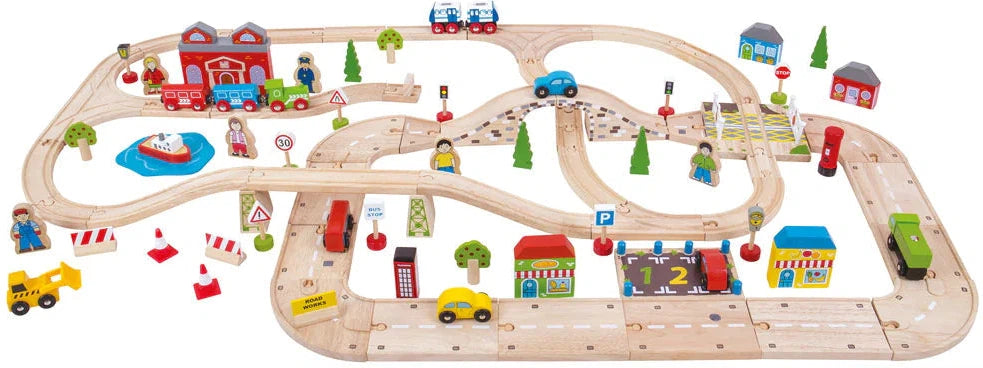 City Road & Railway Train Set-Bigjigs Rail,Bigjigs Toys,Cars & Transport,Imaginative Play,SCOTEXCEL,Stock,Train,Wooden Toys-Learning SPACE