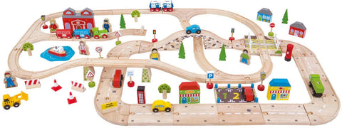 City Road & Railway Train Set-Bigjigs Rail,Bigjigs Toys,Cars & Transport,Imaginative Play,SCOTEXCEL,Stock,Train,Wooden Toys-Learning SPACE