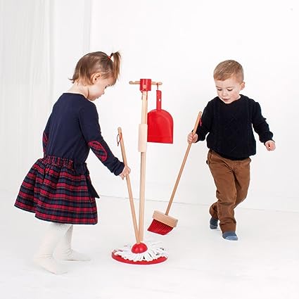 Cleaning Set (Red)-Bigjigs Toys,Imaginative Play,Kitchens & Shops & School,Play Kitchen Accessories,Wooden Toys-Learning SPACE