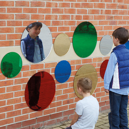 Coloured Circle Mirrors Small Diameter 30cm 5pk-AllSensory,Calming & Anxiety,Down Syndrome,Helps With,Playground Wall Art & Signs,Sensory Mirrors,Sensory Seeking,TTS Toys-Learning SPACE