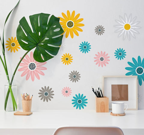 Colourful Daisies Flower Wall Sticker Set-Dropship,Nature Sensory Room,Sticker,Wall & Ceiling Stickers,Wall Decor-Learning SPACE