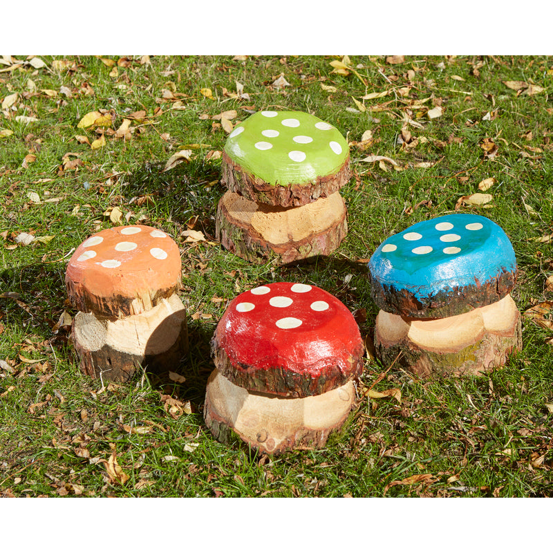 Colourful Mushroom Stools (4Pk)-Children's Wooden Seating,Cosy Direct,Forest School & Outdoor Garden Equipment,Outdoor Seating,Seating,Toddler Seating-Learning SPACE