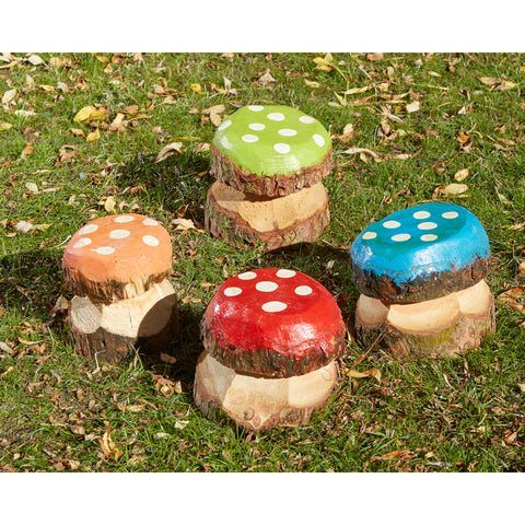 Colourful Mushroom Stools (4Pk)-Children's Wooden Seating,Cosy Direct,Forest School & Outdoor Garden Equipment,Outdoor Seating,Seating,Toddler Seating-Learning SPACE