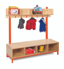 Complete Cloakroom Unit-Cloakroom,Shelves,Storage,Wellbeing Furniture-Maple-Tangerine-CLK005+06MAPLE/BarsTang-Learning SPACE