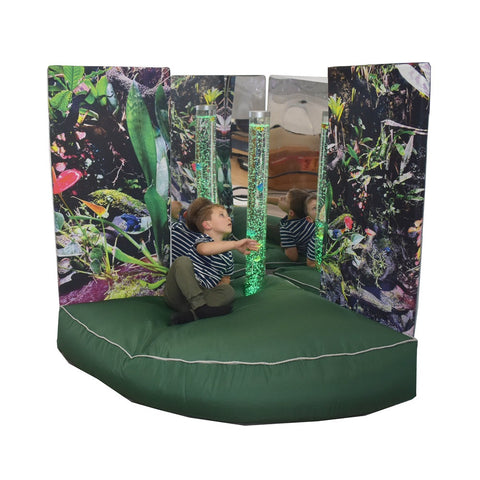 Corner Soft Play with Mirrors & Bubble Tube-Bean bags,Bean Bags & Cushions,Bubble Tubes,Home Bubble Tubes & Walls,Home Sensory Bundles,Plinths,Ready Made Sensory Rooms,Soft Play Sets,Wellbeing Furniture-Rainforest-F2005/rainforest/BT/BTB-Learning SPACE