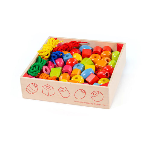 Crate of Lacing Beads - 90 Wooden Fine Motor Beads-Bigjigs Toys,Counting Numbers & Colour,Fine Motor Skills,Lacing,Maths Toys,Memory Pattern & Sequencing,SCOTEXCEL,Threading,Wooden Toys-Learning SPACE