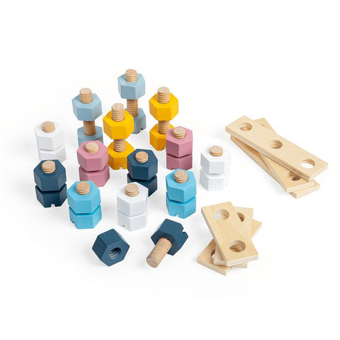 Crate of Wooden Nuts and Bolts-Bigjigs Toys, Eco Friendly, Engineering & Construction, S.T.E.M, Strength & Co-Ordination, Wooden Toys-Learning SPACE