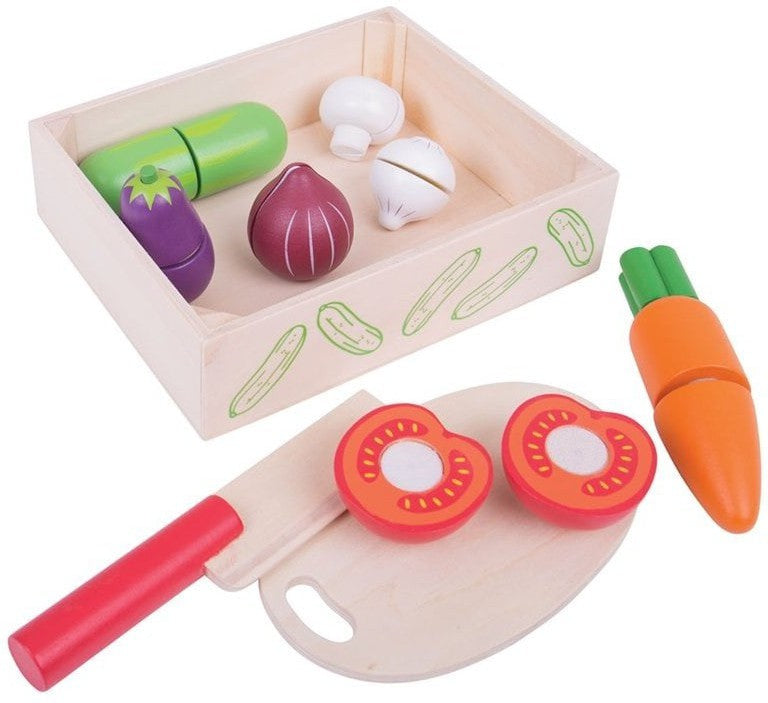 Cutting Veg Crate - PlayFood-Baby Wooden Toys,Bigjigs Toys,Calmer Classrooms,Feeding Skills,Gifts For 2-3 Years Old,Helps With,Imaginative Play,Kitchens & Shops & School,Life Skills,Play Food,Stock-Learning SPACE