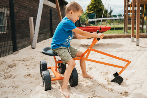 Digger with Wheels-Early Years. Ride On's. Bikes. Trikes, Messy Play, Outdoor Sand & Water Play, Outdoor Sand Pits, Outdoor Toys & Games, Ride On's. Bikes & Trikes, Sand, Sand & Water, Small Foot Wooden Toys, Strength & Co-Ordination-Learning SPACE