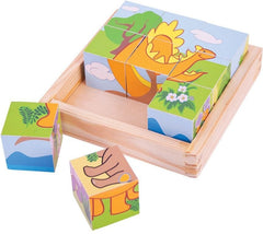 Wooden Dinosaur Cube Puzzle-2-12 Piece Jigsaw,Bigjigs Toys,Dinosaurs. Castles & Pirates,Down Syndrome,Gifts For 2-3 Years Old,Imaginative Play,Sound. Peg & Inset Puzzles,Stock-Learning SPACE