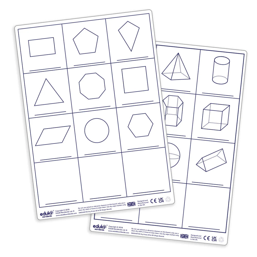 Dry Erase Pupils 2D/3D Shape Boards Pack of 30-Classroom Resources,Educational Classroom Materials,EDUK8,Learning Resources-Learning SPACE
