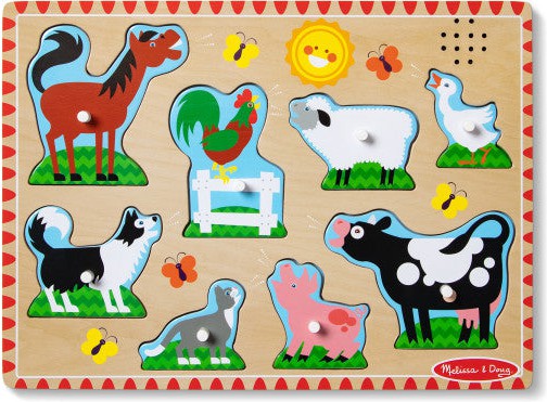 Farm Animals Sound Puzzle - 8 Pieces-Baby Wooden Toys,Down Syndrome,Farms & Construction,Imaginative Play,Sound. Peg & Inset Puzzles,Stock-Learning SPACE