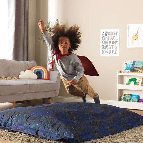 Floor Cushion Galaxy Print UV Reactive Children's Bean Bag-AllSensory,Bean Bags,Bean Bags & Cushions,Dropship,Eden Learning Spaces,Nurture Room,Star & Galaxy Theme Sensory Room,Stock,Teenage & Adult Sensory Gifts,UV Reactive,Wellbeing Furniture-Learning SPACE