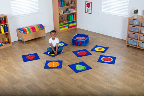 Fruit Mini Placement Carpets with Holdall (32 Pack)-Classroom Packs,Dropship,Kit For Kids,Mats,Mats & Rugs,Multi-Colour,Rugs,Sit Mats,Square,Wellbeing Furniture,World & Nature-Learning SPACE