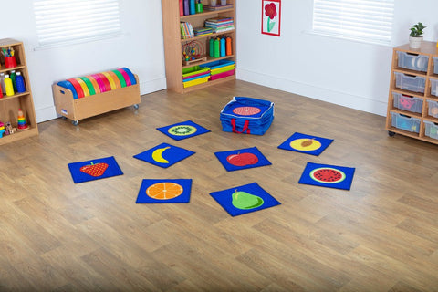 Fruit Mini Placement Carpets with Holdall (32 Pack)-Classroom Packs,Dropship,Kit For Kids,Mats,Mats & Rugs,Multi-Colour,Rugs,Sit Mats,Square,Wellbeing Furniture,World & Nature-Learning SPACE