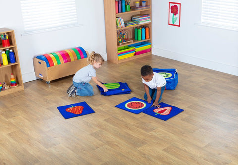 Fruit Mini Placement Carpets with Holdall (32 Pack)-Classroom Packs,Dropship,Kit For Kids,Mats,Mats & Rugs,Multi-Colour,Rugs,Sit Mats,Square,Wellbeing Furniture,World & Nature-Learning SPACE