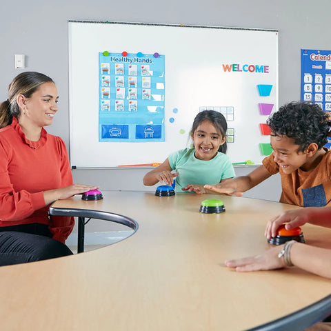 Game Show Answer Buzzer - Set of 4-Calmer Classrooms,Calming & Anxiety,Cerebral Palsy,communication,Early Years Musical Toys,Helps With,Learning Resources,Music,Neuro Diversity,Physical Needs,Primary Literacy,Sound,Speaking & Listening,Stock,Talking Buttons & Buzzers-Learning SPACE