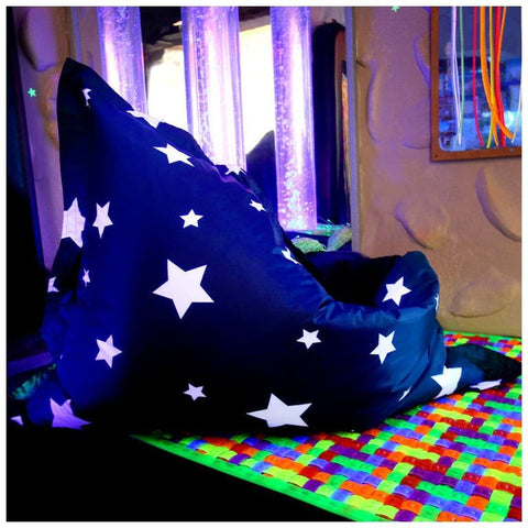 Giant Star Print UV Bean Bag Floor Cushion-AllSensory,Bean Bags,Bean Bags & Cushions,Dropship,Eden Learning Spaces,Nurture Room,Star & Galaxy Theme Sensory Room,Stock,Teenage & Adult Sensory Gifts,UV Reactive,Wellbeing Furniture-Learning SPACE
