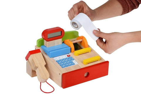 Goki Wooden Cash Register with Scanner and Receipt Paper-Calmer Classrooms,Early Years Maths,Goki Toys,Helps With,Imaginative Play,Kitchens & Shops & School,Life Skills,Maths,Money,Pretend play,Primary Maths,Role Play,Wooden Toys-Learning SPACE