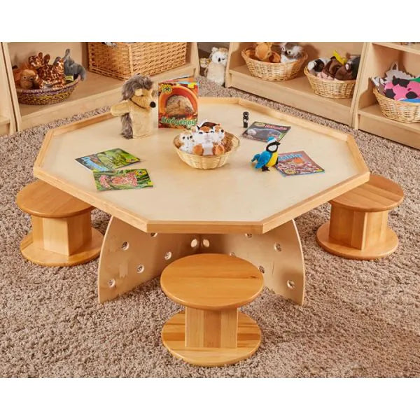 Hexagonal Activity Table with 4 Perch Pod Seats – FLASH SALE-Classroom Table,Coffee table,Cosy Direct,Early Years Sensory Play,Educational Play,Imaginative Play,Messy Play,Outdoor Seating,Table,Table & Chair Set,Wooden Table-Learning SPACE