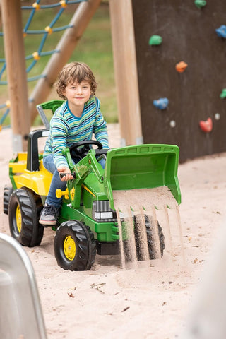 John Deere Toy Tractor With Frontloader & Rear Excavator-Dropship,Early Years. Ride On's. Bikes. Trikes,Farms & Construction,John Deere,Ride & Scoot,Ride Ons-Learning SPACE