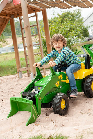 John Deere Toy Tractor With Frontloader & Rear Excavator-Dropship,Early Years. Ride On's. Bikes. Trikes,Farms & Construction,John Deere,Ride & Scoot,Ride Ons-Learning SPACE