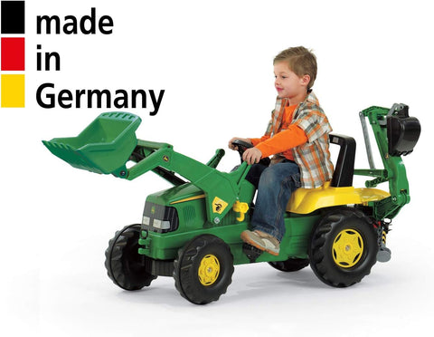 John Deere Toy Tractor With Frontloader & Rear Excavator-Dropship,Early Years. Ride On's. Bikes. Trikes,Farms & Construction,John Deere,Ride & Scoot,Ride Ons-Learning SPACE