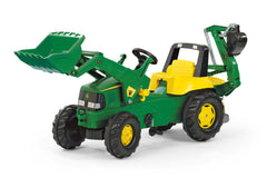 John Deere Toy Tractor With Frontloader & Rear Excavator-Dropship,Early Years. Ride On's. Bikes. Trikes,Farms & Construction,John Deere,Ride & Scoot,Ride Ons-Learning SPACE