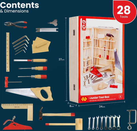 Junior Kids Wooden Tool Box with 28 Functional Tools-Bigjigs Toys,Calmer Classrooms,Engineering & Construction,Gifts For 3-5 Years Old,Gifts for 5-7 Years Old,S.T.E.M,SCOTEXCEL,Stock,Technology & Design-Learning SPACE